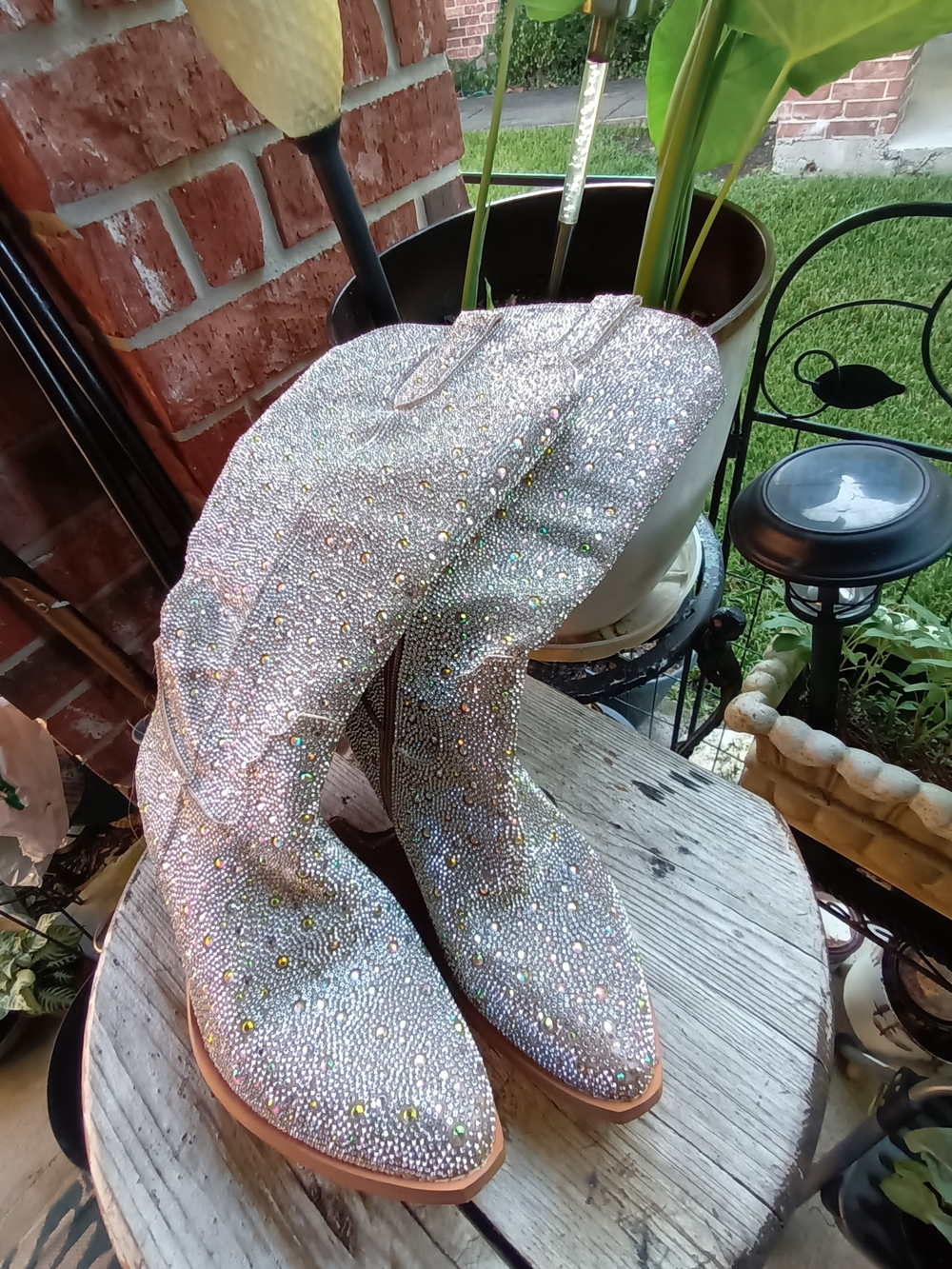 Women's Crystal-Embellished Silver Cowboy Boots